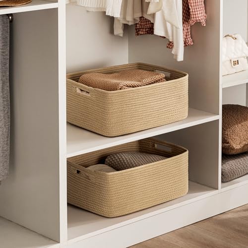 UBBCARE 2 Pack Storage Baskets for Shelves, Large Woven Storage Baskets, Dog Toy Bins, Baskets for Organizing Clothes, Towels, Books, Blanket, 17"L x 13"W x 7.5"H, Brown - color: Brown, size: 2 Pack-17"(L)×13"(W)x7.5"(H)