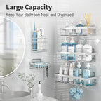 Liuoud 5 Pack Shower Caddy Organizer Rack Shelf for Inside Shower, Self Adhesive Bathroom Wall Storage Basket Rustproof Stainless Steel Large Capacity Shampoo Holder, Silver - color: Silver