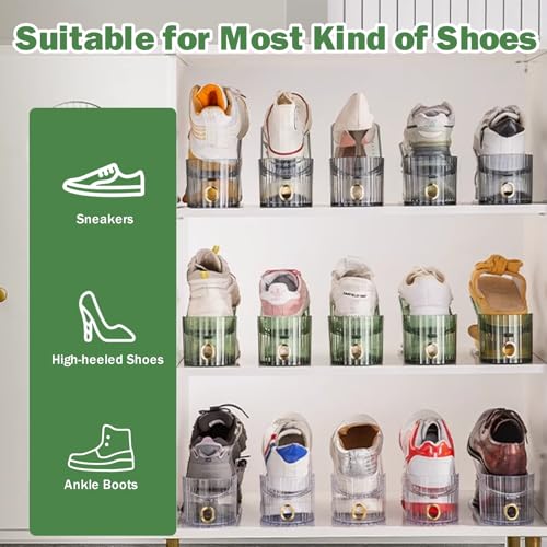 Adjustable Slot Organizer for Pairs of Shoes, Space Saver, Double Deck Riser Rack, Closet Organizer (Clear, 20 Pack) - size: 20 Pack