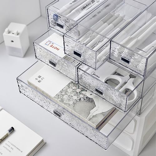Desk Drawer Organizer, Stackable Plastic Storage Drawer, Grocery Organizer For Stationery/Office Supplies (New Clear, 2 Compartment) - color: New Clear, size: 2drawers