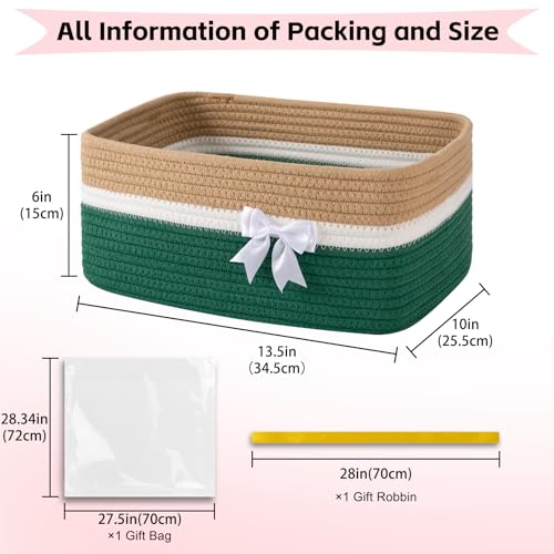 OIAHOMY Large Woven Storage Basket with Handles for Nursery Living Room Shelves, Bow Basket for Gifts Empty with Gift Bags and Ribbons for Baby Showers Pet Toy Bin -Yellow & Dark Green - color: Yellow & Dark Green