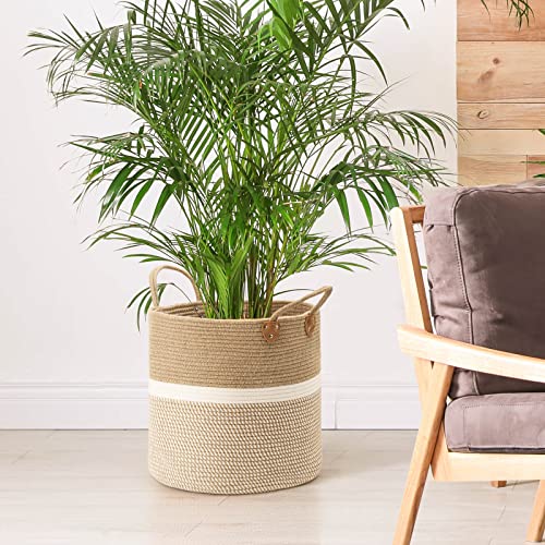 CHICVITA Extra Large Woven Storage Basket with Handles – Laundry Basket Toy Towels Jute Blanket Basket Home Decor Gift, 16" x 16", White - color: White, size: 16"W x 16"H