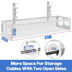 Under Desk Cable Management Tray No Drill 15.1’’, Metal Mesh Cable Management Box with Hybrid Side Slots & Reinforced Basket,Adjustable Cable Tray with Wire Management for Office Home,1 Pack (White) - color: White