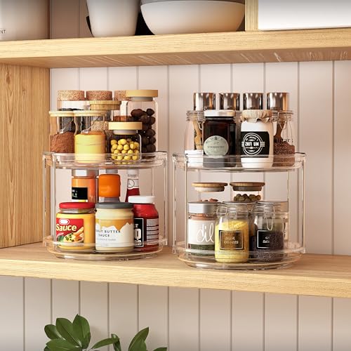 2 Pack 2 Tier Lazy Susan Turntable Organizer 9.25 inch, Rotating Spice Rack Organization for Cabinet, Bathroom, Pantry, Countertop, Kitchen, Vanity, Medicine Cabinet Organizer, Clear - color: 2 Pack Clear