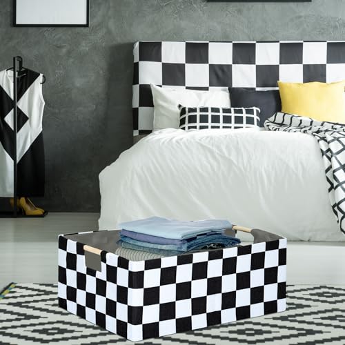 Checkered Storage Basket Room Decor Gifts Basket Foldable Nursey Box Kids Hamper Storage Cube for Women Closet Organizer Boys Car Toys Bins with Handles - color: Checkered