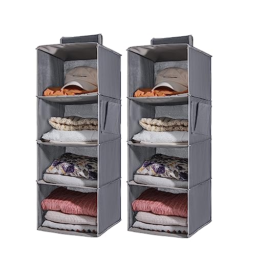 2-Pack Hanging Organizer, 4-Shelf Closet Shelves With Side Pockets, Grey - color: Grey, size: 4 Shelves