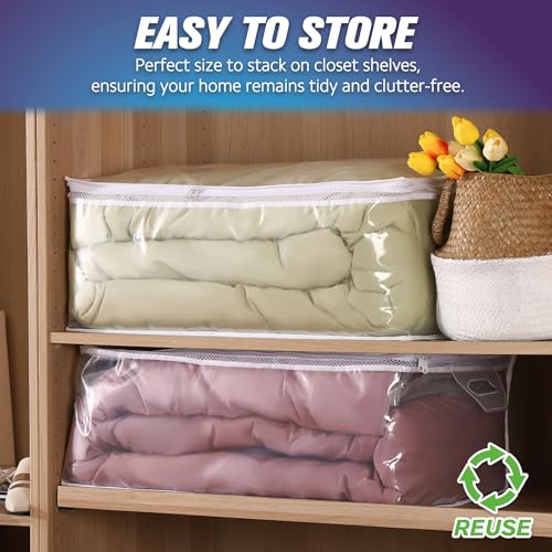 HIBAG 20 Gallon Large Storage Bag for Clothes, Zipper Clothing Storage Bag, Clear Organizer with Reinforced Handles, for Comforters Blankets Pillows Bedding (1 Pack) - size: 20 gal Clear - 1 pack