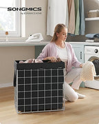 SONGMICS 29 Gal. (110L) Laundry Basket, Laundry Hamper, Collapsible Clothes Hamper, Removable and Washable Liner, Metal Wire Frame, for Bedroom Bathroom, Silver and Classic Black ULCB111B01 - color: Silver + Classic Black, size: 110 L