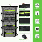 MEKOLIFE Herb Drying Rack Hanging-4 Layer, Plant Drying Rack, Bud Drying Net,Foldable Hanging Dry Rack Net with Green Zipper, Garden Shears & Hooks, for Herbs, Seeds Indoor/Outdoor (23.62") - size: 4 Layers