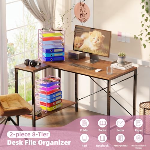 Simple Trending 2 Pack 8 Tier Letter Tray Paper - Mesh Desk File Organizer for Office School Desktop, Pink - color: 2 Pack 8 Tier Pink-Mesh Desk