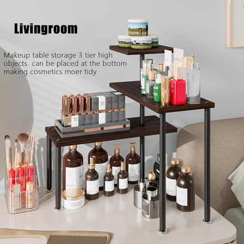 Countertop Organizer Organization 3 Tier Kitchen Corner Shelves Adjustable Spice Storage Rack for Bathroom Coffee Area Over Sink (Black Oak) - color: Black Oak