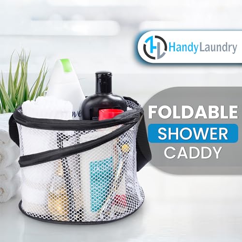 Handy Laundry Mesh Shower Caddy – Portable Hanging Organizer with Handle, Quick Dry, Large Compartments, Foldable Tote for Dorm Room, College, Gym, Travel, Bathroom Essentials, Black - color: Black, size: Small