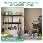 Novabright Heavy Duty Broom Holder Wall Mount with Cleaning Supplies Organizer, 27 Inch Laundry Room Shelf Broom and Mop Organizer Wall Hanging with Mop Hanger, Vacuum Grip Hooks, for Home Garage