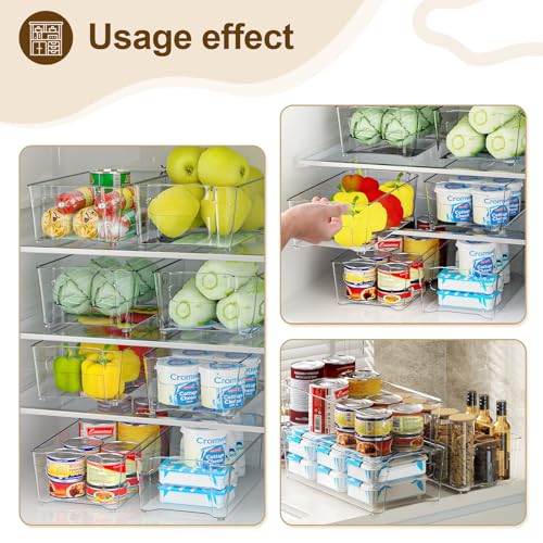 Clear Fridge Organizer, Refrigerator Organizer Bins with Handle, Freezer, Kitchen Cabinet, Pantry Organization, BPA Free Fridge Organizers (12.4 inch 4 Pack) - size: 12.4 inch 4 Pack