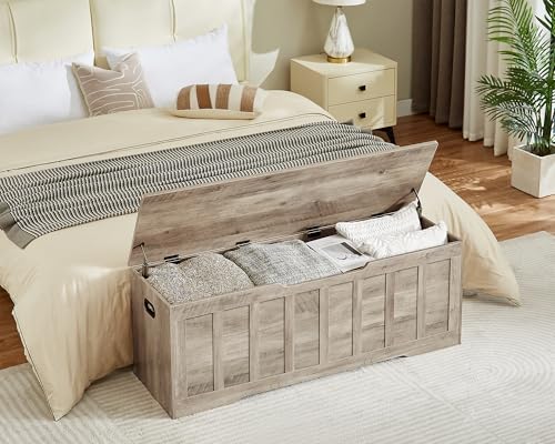 VANKILEY 51.2" Storage Chest Extra Large,Storage Bench with 2 Safety Hinges,Shoe Bench,51.2 * 15.7 * 19.1 inches,Wooden Trunk for Bedroom,livingroom,entryway,Supports 220 lb,Easy Assembly(Greige - color: Greige