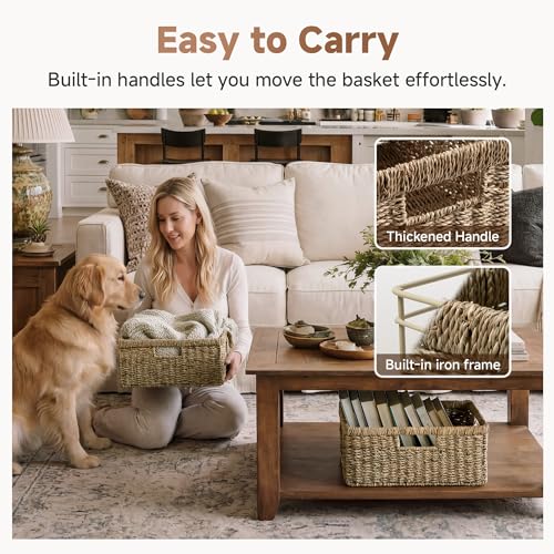 StorageWorks Large Wicker Baskets for Organizing, Seagrass Storage Basket with Built-in Handles for Pantry, Entryway, Living Room, 1 Pack - color: Natural (Seagrass), size: 15"L x 11"W x 6 ¾"H