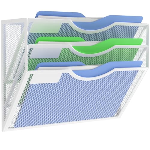 Kuntine.B Wall File Organizer Office Hanging Magazine Holder Wall File Organizer for Office Home (White, 3 Tier) - color: White, size: 3 Tier & No Hangers