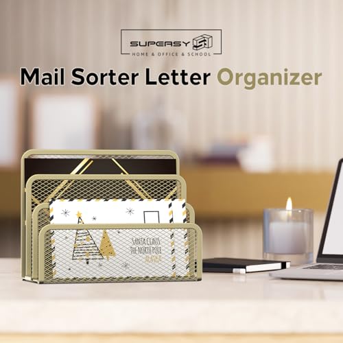 SUPEASY Mail Organizer for Desk, Mesh Metal Mail Holder Countertop with 3-Slot, Letter Sorter File Holder, Office Envelope Organizer for Mails (Yellow) - color: Yellow