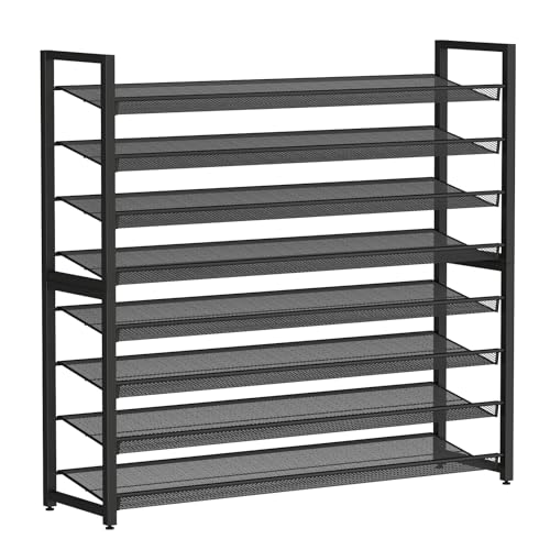 Metal Shoe Rack,Large 8 Tier Shoe Organizer, Heavy Duty Metal 4-Tier Stackable Shoe Storage Vertical Shoe Rack for Closet Front Door,Entrance,Entryway,Garage,Up to 50 Pairs,Black - color: Black, size: 8 Tier