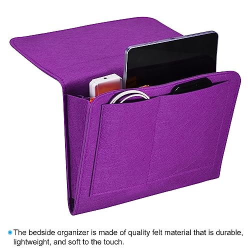 PATIKIL 11in Bedside Caddy, Bed Caddy Bedside Organizer Hanging 5 Pocket Soft Felt Bed Pockets Bedside Storage Organizer Remote Control Holder for Bedroom Phones Glasses, Purple - color: Purple, size: 10.6*8.6inch