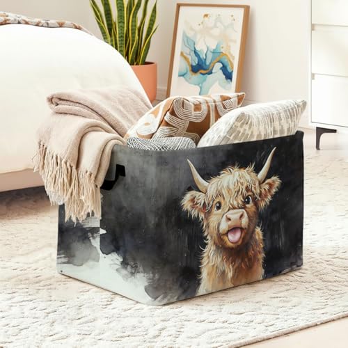 56L Highland Cow Print Laundry Basket Clothes Hamper with Handles,Foldable Blanket Storage Large Laundry Hamper with Waterproof,Toy Storage Bin Organizer,Cube Clothes Organizer,Home Decor - color: Highland Cow