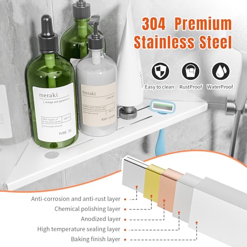 Corner Shower Shelf with Razor Hole, Rustproof Stainless Steel Shower Organizer, No Drilling Tile Shower Shelves, Modern Bathroom Shelf for Tile Wall, Grout in Shelf for Bathroom 2-Pack, 10" - color: 5-white