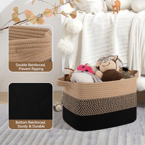 OIASKET Storage Basket for Organizing, Woven Baskets for Storage, Rectangle Decorative Baskets for Shleves, Closet, Toys, Books, Nursery Organizer Bins - Pack of 3 (Black & Brown, 13"x9.85"x8.7") - color: Black & Brown, size: 13"x9.85"x8.7"
