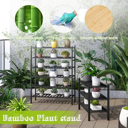 BMOSU 3-Tier Bamboo Extended Shoe Rack Premium Stackable Shoe Shelf Storage Organizer for Hallway Closet Living Room Entryway Organizer (Black Bamboo) - color: Black Bamboo, size: 3-Tier Long（33.3*11*18.3inches）
