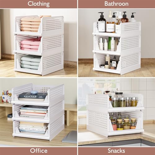 CTSNSLH 5 Pack Closet Organizers Storage Box, Closet Storage Stackable Storage Bins, Plastic Drawer Basket for Wardrobe Cupboard Kitchen Bathroom Office, White - size: 5 PACK-L