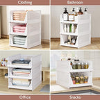 CTSNSLH 5 Pack Closet Organizers Storage Box, Closet Storage Stackable Storage Bins, Plastic Drawer Basket for Wardrobe Cupboard Kitchen Bathroom Office, White - size: 5 PACK-L