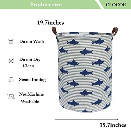 CLOCOR Kids Laundry Basket,Shark Toy Storage Bins,Baby Clothes Hamper,Round Gift Basket with Handles for Bedroom Nursery,Toddler Room Decor (Shark) - color: Shark