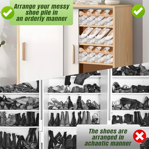 30 Pack Shoe Slots Organizer for Closet, Adjustable Shoe Stackers for a Pair of Shoes Shoe Rack Storage Shoe Space Saver 50% Shoe Shelf Display Holder for Closet - color: Transparent, size: 30 PACK