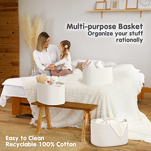 CHAT BLANC Cotton Rope Baskets for Organizing, Shelves, Toys, Storage, Shoe, Bathroom, Laundry, Towel, Nursery, Home Decor, Blanket, Cloth Woven Bins Fabric (Creamy White, 15"x10"x9") - color: Creamy White, size: 3 PACK | Medium | 15"x10"x9"