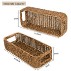 ZAVOOS 2 Pack Toilet Tank Basket, Handwoven Rectangular Wicker Shelf Baskets for Organizing, Decorative Countertop Storage Bin with Built-in Handle for Bathroom Tank Top, Bedroom Closet