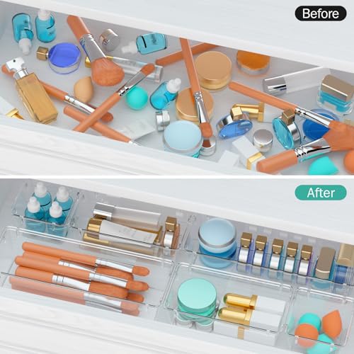 WOWBOX 6 Pack Clear Drawer Organizer Set, Acrylic Drawer Storage Trays, Storage Bins for Makeup, Cosmetics, Jewelries, Utensils, Gadgets, Office - color: Clear, size: 6 PCS