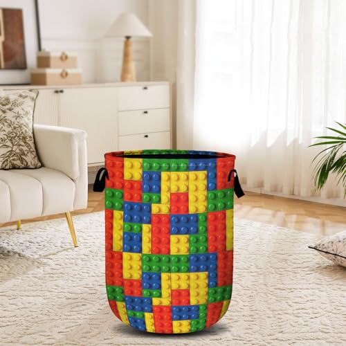 Colorful Building Blocks Laundry Basket, Laundry Hamper Collapsible Oxford Cloth with Handle Clothes Toy Storage Bin for Bathroom Laundry Room Bedroom 15.7 X 20 Inch - color: Colorful Building Blocks