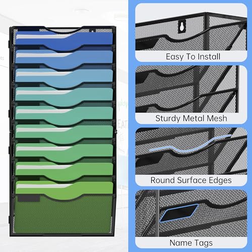 Kuntine.B Wall File Organizer Office Hanging Magazine Holder Wall File Organizer for Office Home (Black, 10 Tier) - color: Black, size: 10 Tier & No Hangers