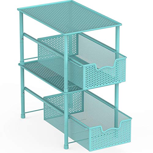 Simple Houseware Stackable Under Sink Cabinet Sliding Basket Organizer Drawer, Turquoise - color: Turquoise