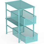 Simple Houseware Stackable Under Sink Cabinet Sliding Basket Organizer Drawer, Turquoise - color: Turquoise