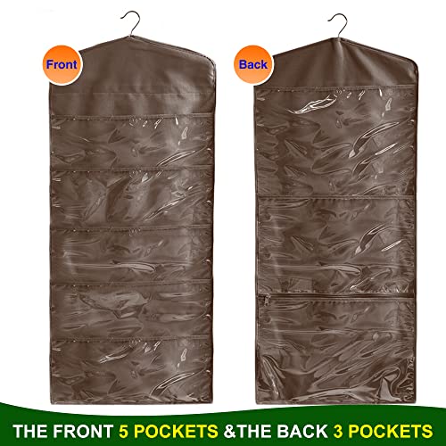 ProPik Hanging Double Sided Gift Bag Storage Organizer with Multiple Front and Back Pockets - Organize Your Gift Wrap, Tissue Paper, and Paper Bags 38 x 16 Inch PVC (Brown) - color: Brown
