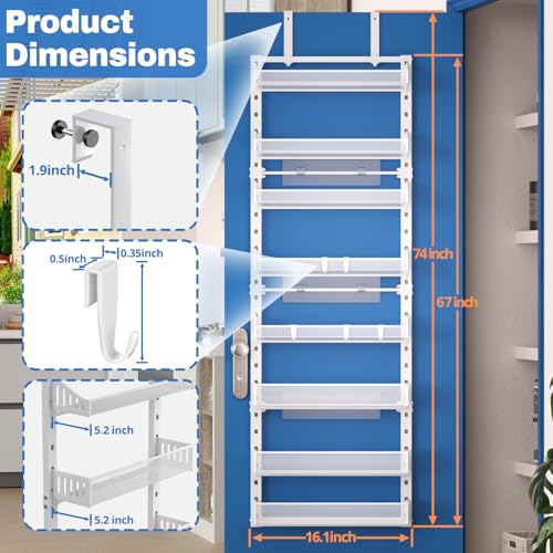 coobest 8-Tier Over the door Spice Rack Organizer, Large Heavy Duty Metal Wall Mount or Over The Door, 2 in 1 Rust-Proof Hanging Storage Shelf for Kitchen Pantry, Bathroom, Laundry Room, Closet - color: White