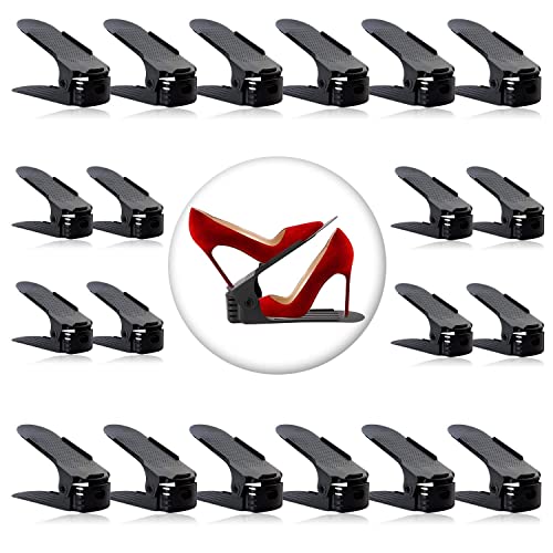 Neprock Shoe Rack Shoe Organizer Space-Saving Storage Shoe Organizer for Closet,Shoe Stacker Shoe Slots Space Saver Double Stack Shoe Holder Homeries - color: Black, size: 20 Pack