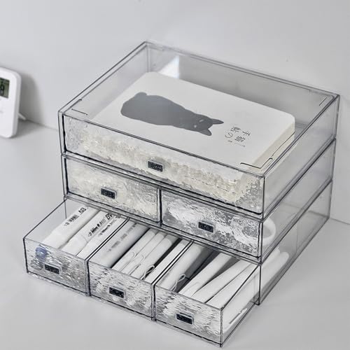 Desk Drawer Organizer, Stackable Plastic Storage Drawer, Grocery Organizer For Stationery/Office Supplies (New Clear, 2 Compartment) - color: New Clear, size: 2drawers