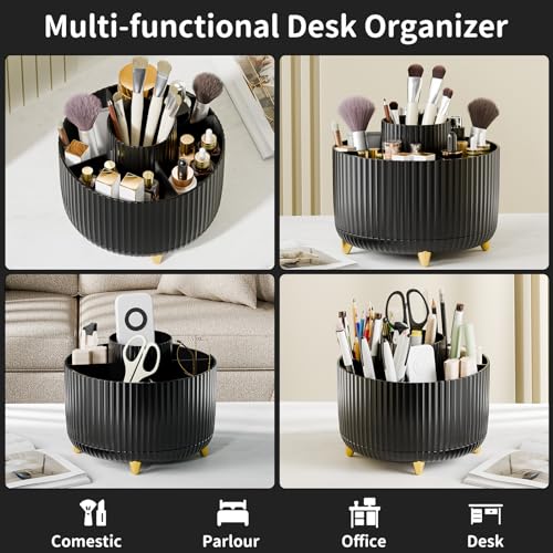 fanado 360° Rotate Makeup Brush Holder Organizer, Makeup Organizers Countertop, Makeup organization and Skincare Storage with Gift Box Packing for Vanity, Desktop, Bathroom (Black) - color: Black