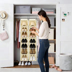 VERONLY Hanging Shoe Organizer for Closet with 8 Shelves,Mesh Pockets-Wider Hanging Shelves for Shoes,Clothes,Hats With Sturdy Bamboo-Supported Design (Beige) - style: Beige Bamboo Hanging