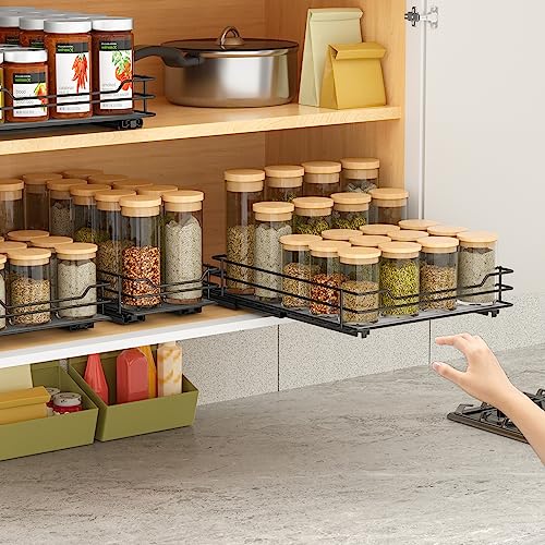 BOIVSHI Pull Out Spice Rack Organizer for Cabinet, Heavy Duty Slide Out Spice Rack Organizer for Kitchen Cabinets and Pantry, Fits Spices, Sauces, Canned Food (8.5''Wx10.5''Dx2.5''H) - size: 1 Tier,8.5''Wx10.5''Dx2.5''Hspices rack,