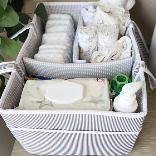 Lily Miles Baby Diaper Caddy - Organizer Tote Bag for Infant Boy or Girl - Baby Shower Basket - Nursery Must Haves - Registry Favorites - Newborn Caddie Car - Gray/Gray, Extra Large - color: Gray/Gray, size: Extra Large