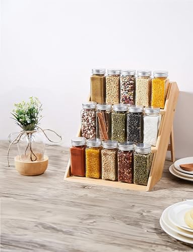 RoyalHouse Bamboo Spice Rack Organizer for Kitchen Cabinet, Countertop Display Shelf- 3 Tier Shelf -Space Organizer for Kitchen and Bathroom - color: Bamboo Spice Organizer Rack Pack of 1