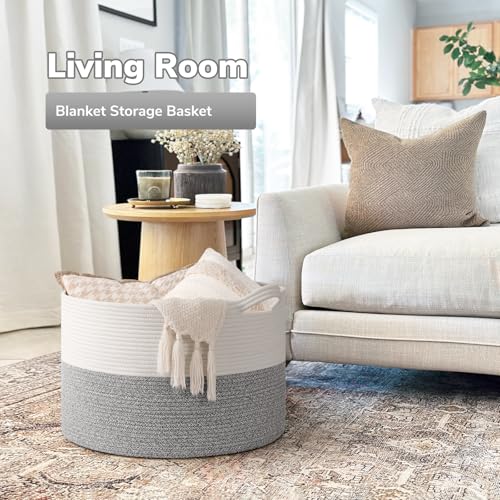 Goodpick Large Storage Basket 19.7'' x 12.6'', Basket for Blankets Living Room, Toy Storage Organizer for Clothes, Toys, 65L Grey - color: Light Grey, size: 19.7x19.7x12.6 Inch (Pack of 1)