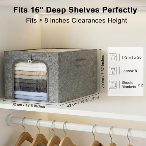 GoMaihe Clothes Storage Bins Metal Frame: 6-Pack Compact Stackable Closet Storage Bin with Lid & Clear Window, Space Saving Organizer for Sweaters Kids Clothing (Dorm/Closet 27L) - color: 6, size: 27L
